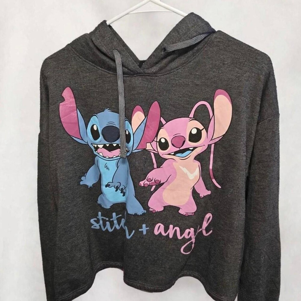 Disney Stitch and Angel Hoodie with blue and pink Stitch characters, size M. Pol